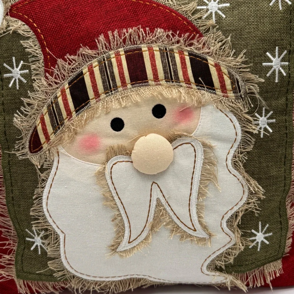 Hobby Lobby Rustic Burlap Applique Santa Face Christmas Throw Pillow 17x17